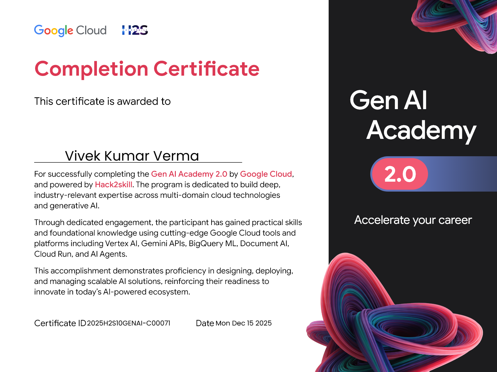 Gen AI Academy 2.0 Certificate
